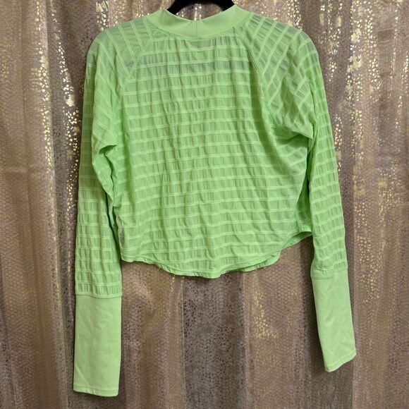 Free People Movement Bright Green Sheer Stripe Long Sleeve Crop Athletic Top Lar - Picture 2 of 8